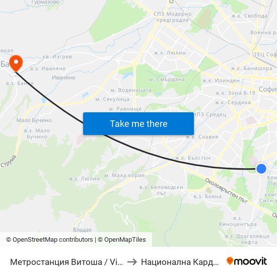Метростанция Витоша / Vitosha Metro Station (2654) to Национална Кардиологична Болница map