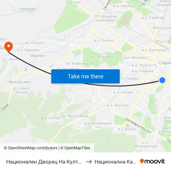Ⓜ️ Национален Дворец На Културата / National Palace Of Culture (1139) to Национална Кардиологична Болница map
