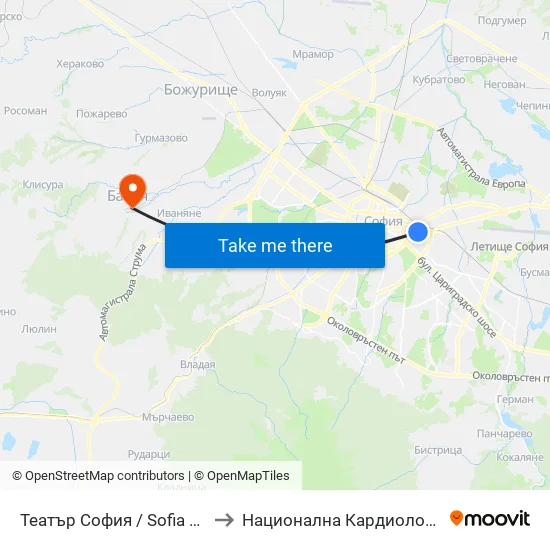 Театър София / Sofia Theatre (1727) to Национална Кардиологична Болница map