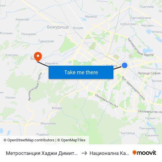 Метростанция Хаджи Димитър / Hadzhi Dimitar Metro Station (0303) to Национална Кардиологична Болница map