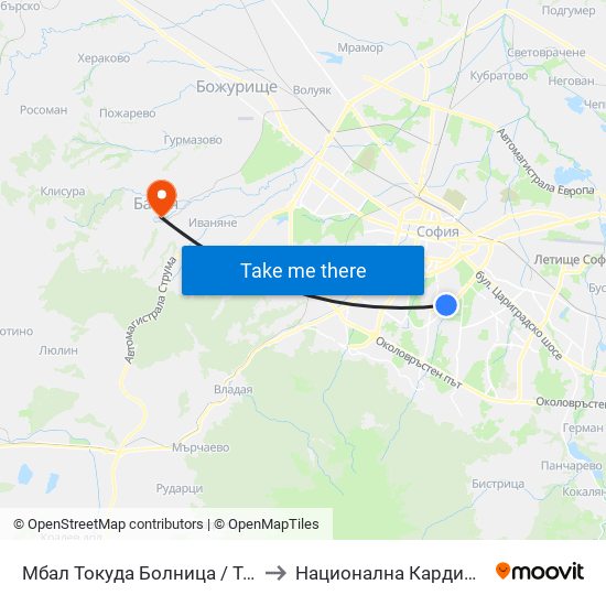 Мбал Токуда Болница / Tokuda Hospital (0206) to Национална Кардиологична Болница map
