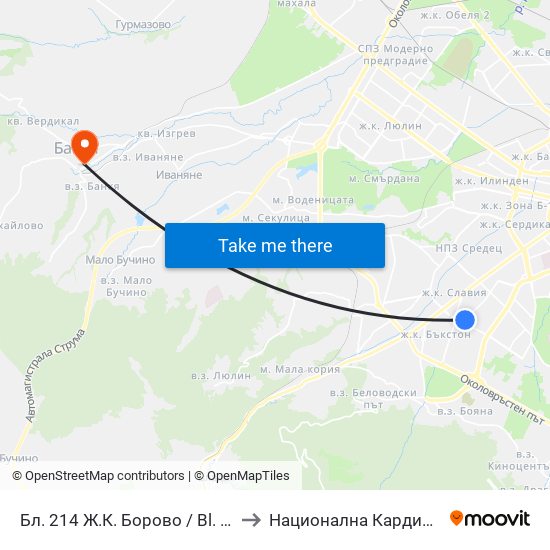 Бл. 214 Ж.К. Борово / Bl. 214, Borovo Qr. (0164) to Национална Кардиологична Болница map