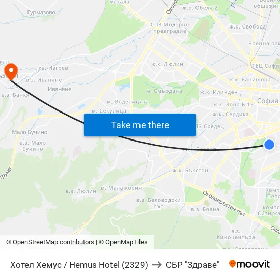 Ⓜ️ Хотел Хемус / Hemus Hotel (2329) to СБР "Здраве" map