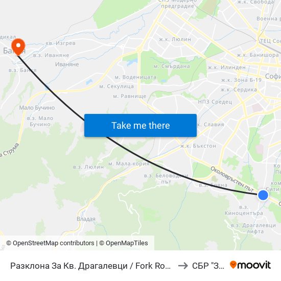 Разклона За Кв. Драгалевци / Fork Road To Dragalevtsi Qr. (1457) to СБР "Здраве" map