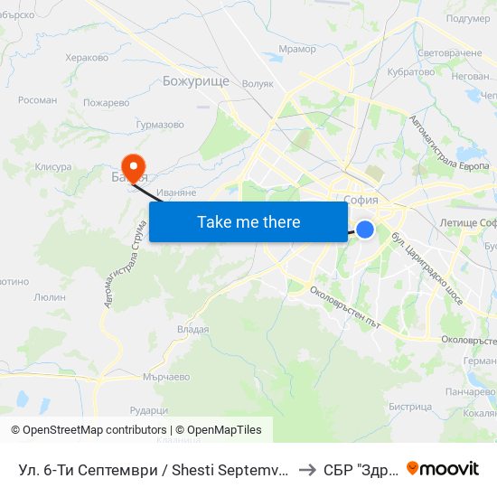 Ул. 6-Ти Септември / Shesti Septemvri St. (1808) to СБР "Здраве" map