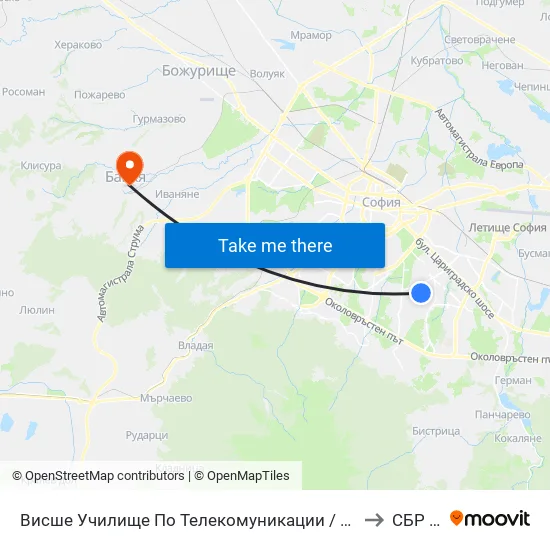 Висше Училище По Телекомуникации / University Of Telecommunications And Post (1396) to СБР "Здраве" map