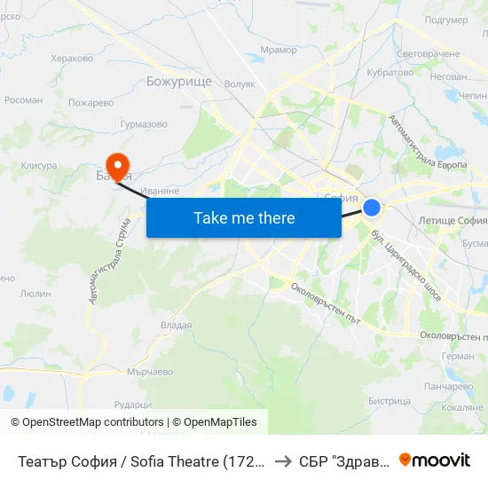 Театър София / Sofia Theatre (1727) to СБР "Здраве" map