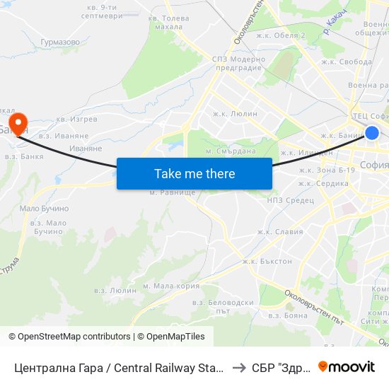 Централна Гара / Central Railway Station (1327) to СБР "Здраве" map