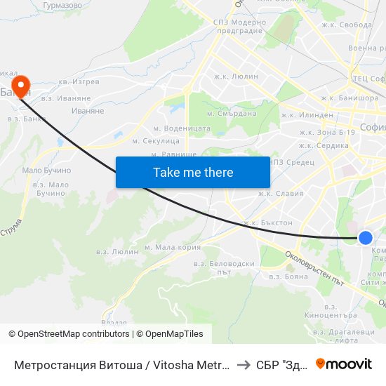 Метростанция Витоша / Vitosha Metro Station (0909) to СБР "Здраве" map