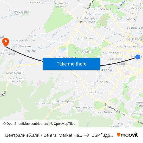 Централни Хали / Central Market Hall (2334) to СБР "Здраве" map