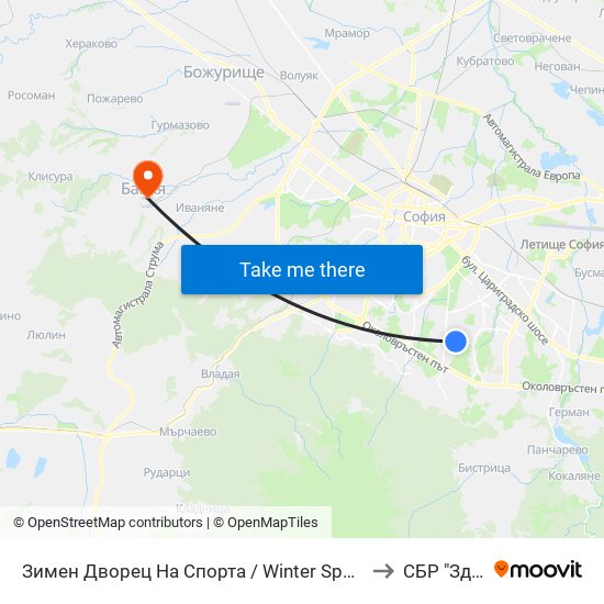 Зимен Дворец На Спорта / Winter Sports Palace (0742) to СБР "Здраве" map