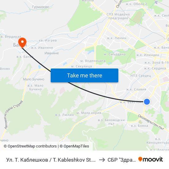 Ул. Т. Каблешков / T. Kableshkov St. (2211) to СБР "Здраве" map