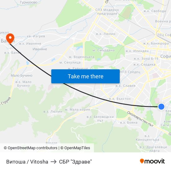 Витоша / Vitosha to СБР "Здраве" map