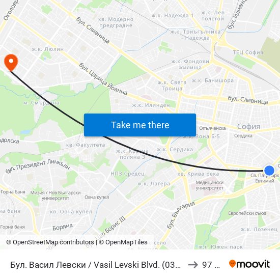 Бул. Васил Левски / Vasil Levski Blvd. (0300) to 97 СУ map