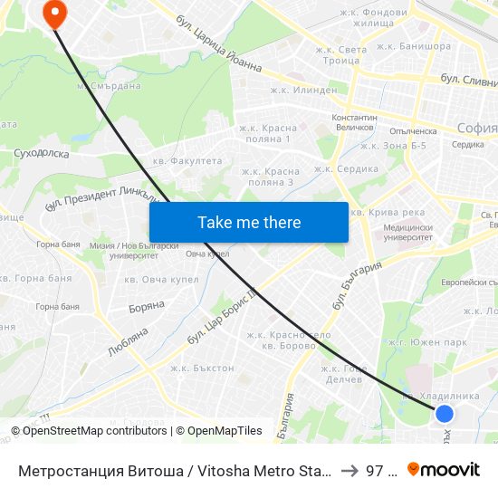 Метростанция Витоша / Vitosha Metro Station (2755) to 97 СУ map