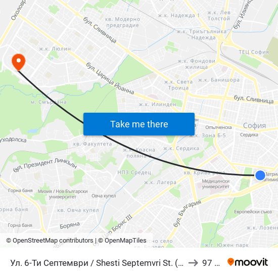 Ул. 6-Ти Септември / Shesti Septemvri St. (1806) to 97 СУ map