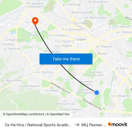 Ск На Нса / National Sports Academy (1609) to МЦ Люлин Мед map