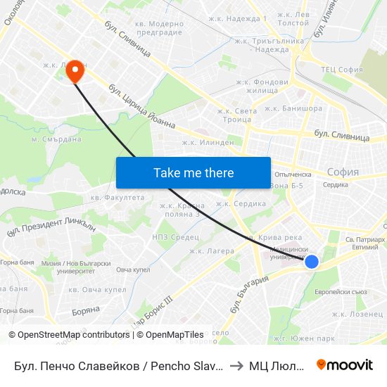 Бул. Пенчо Славейков / Pencho Slaveykov Blvd. (0356) to МЦ Люлин Мед map