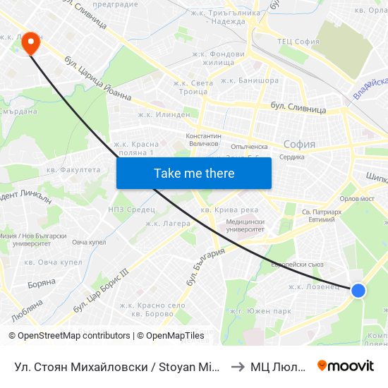 Ул. Стоян Михайловски / Stoyan Mihaylovski St. (2692) to МЦ Люлин Мед map