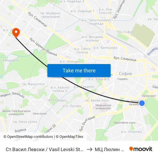 Ст.Васил Левски / Vasil Levski Stadium to МЦ Люлин Мед map