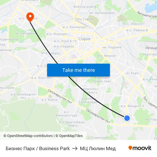 Бизнес Парк / Business Park to МЦ Люлин Мед map