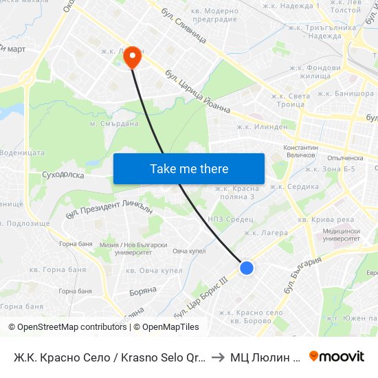 Ж.К. Красно Село / Krasno Selo Qr. (0637) to МЦ Люлин Мед map