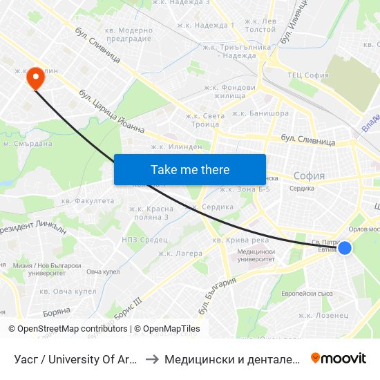Уасг / University Of Architecture (0387) to Медицински и дентален център МЕДИВА map