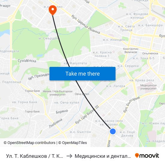 Ул. Т. Каблешков / T. Kableshkov St. (2213) to Медицински и дентален център МЕДИВА map