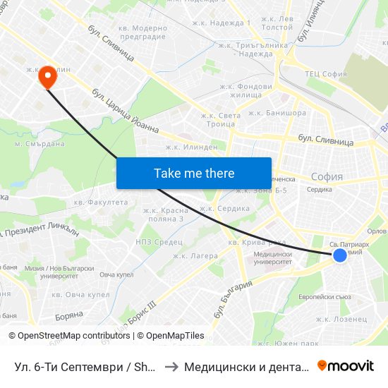 Ул. 6-Ти Септември / Shesti Septemvri St. (1808) to Медицински и дентален център МЕДИВА map
