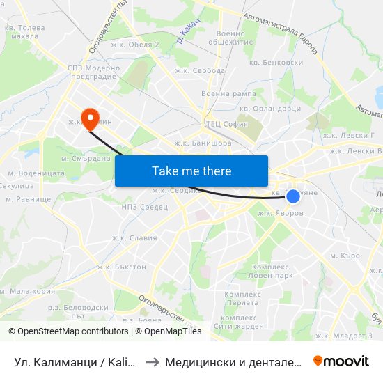 Ул. Калиманци / Kalimantsi St. (1972) to Медицински и дентален център МЕДИВА map