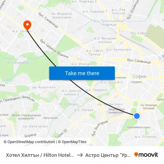 Хотел Хилтън / Hilton Hotel (0397) to Астро Център "Урания" map