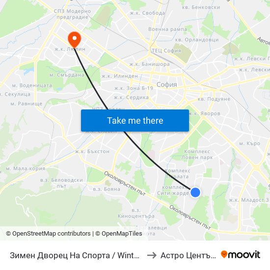 Зимен Дворец На Спорта / Winter Sports Palace (0742) to Астро Център "Урания" map