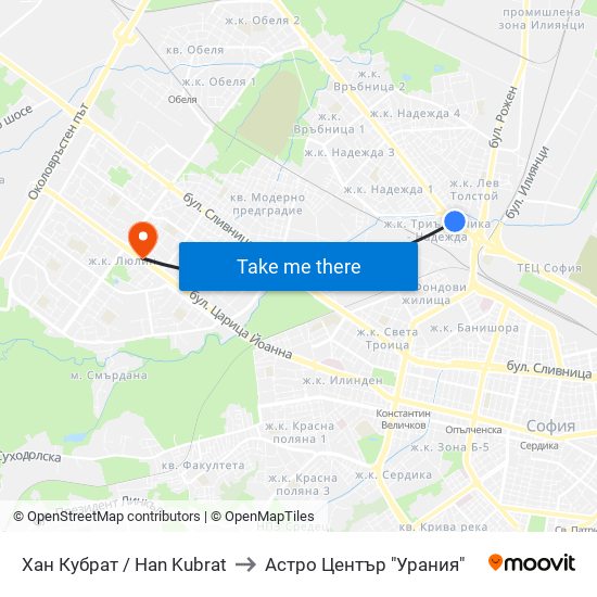 Хан Кубрат / Han Kubrat to Астро Център "Урания" map
