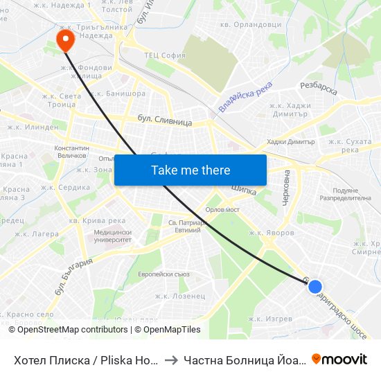 Хотел Плиска / Pliska Hotel (2326) to Частна Болница Йоан Павел map