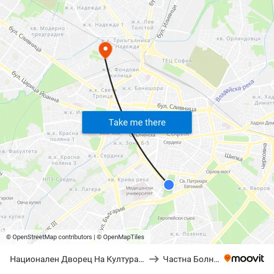 Ⓜ️ Национален Дворец На Културата / National Palace Of Culture (1139) to Частна Болница Йоан Павел map