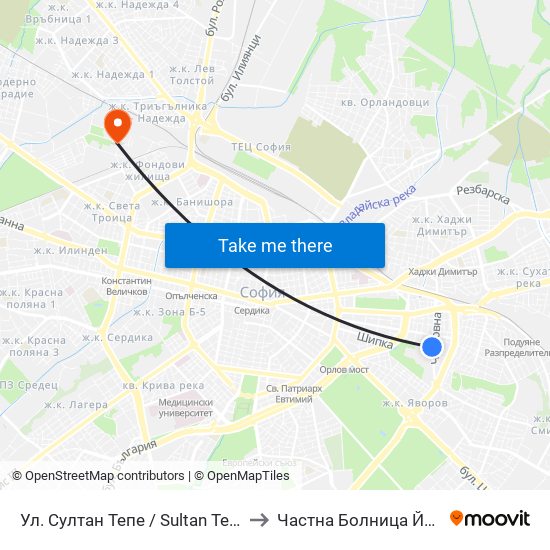 Ул. Султан Тепе / Sultan Tepe St. (2194) to Частна Болница Йоан Павел map