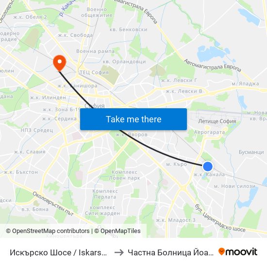 Искърско Шосе / Iskarsko Shosse to Частна Болница Йоан Павел map