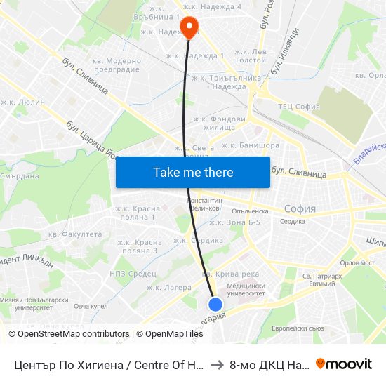 Център По Хигиена / Centre Of Hygiene (2343) to 8-мо ДКЦ Надежда map