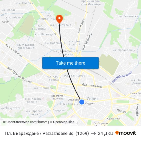 Пл. Възраждане / Vazrazhdane Sq. (1269) to 24 ДКЦ map