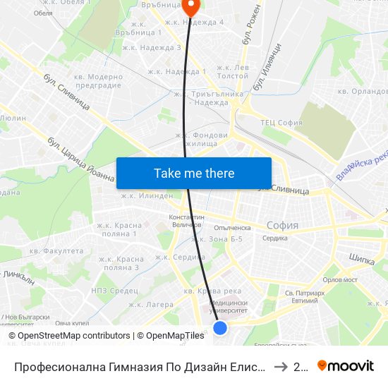 Професионална Гимназия По Дизайн Елисавета Вазова / Elisaveta Vazova High School Of Design (1736) to 24 ДКЦ map