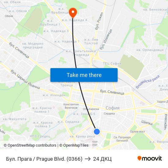 Бул. Прага / Prague Blvd. (0366) to 24 ДКЦ map