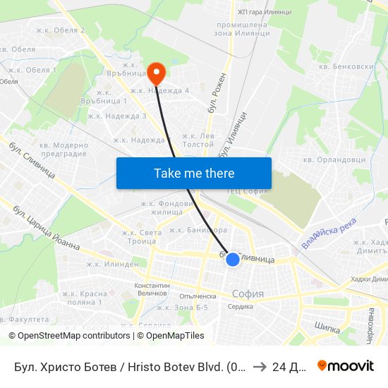 Бул. Христо Ботев / Hristo Botev Blvd. (0385) to 24 ДКЦ map