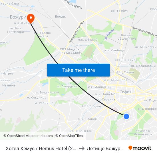 Хотел Хемус / Hemus Hotel (2329) to Летище Божурище map