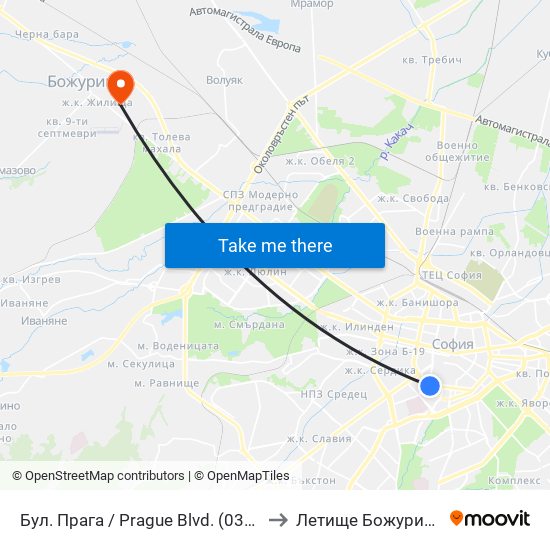 Бул. Прага / Prague Blvd. (0365) to Летище Божурище map