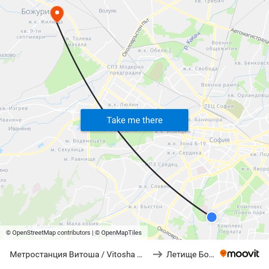 Метростанция Витоша / Vitosha Metro Station (2654) to Летище Божурище map