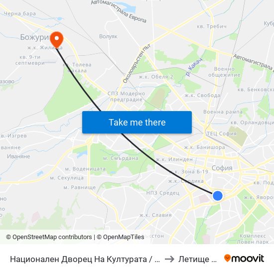 Национален Дворец На Културата / National Palace Of Culture (1139) to Летище Божурище map