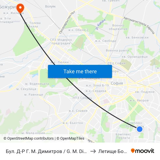 Бул. Д-Р Г. М. Димитров / G. M. Dimitrov Blvd. (0316) to Летище Божурище map