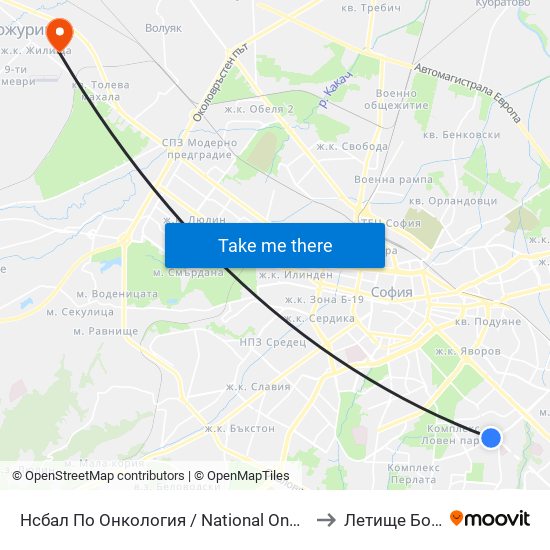 Нсбал По Онкология / National Oncology Hospital (2542) to Летище Божурище map