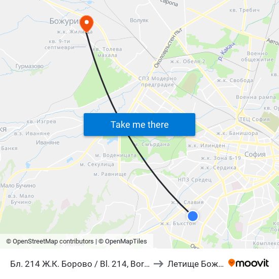 Бл. 214 Ж.К. Борово / Bl. 214, Borovo Qr. (0164) to Летище Божурище map