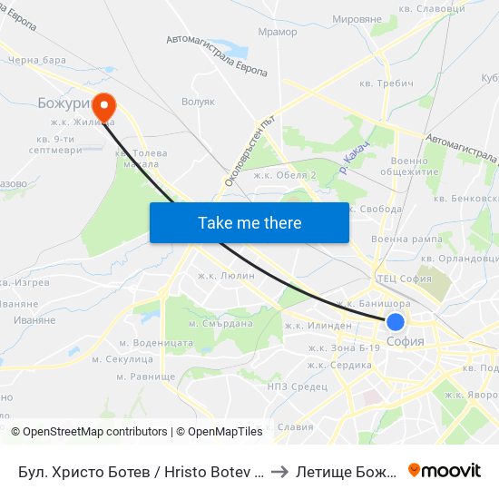 Бул. Христо Ботев / Hristo Botev Blvd. (0385) to Летище Божурище map